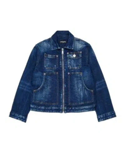 Dsquared2 Kids Zip-up Distressed Denim Jacket In Blue