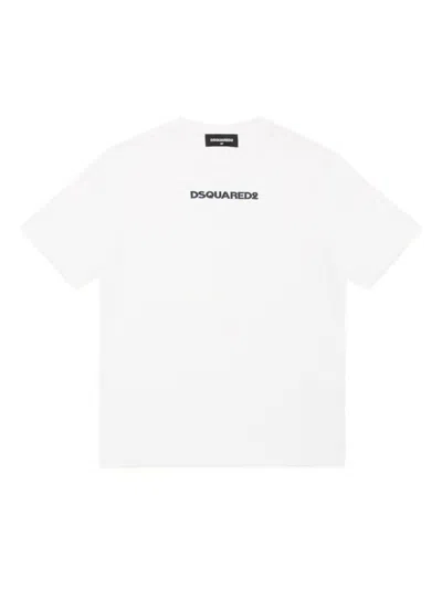 Dsquared2 Kids' Logo Detailed Crewneck T-shirt In Bianco