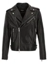 Dsquared2 Leather Biker Jacket With Logoed Buttons In Black