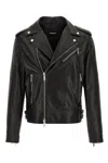 Dsquared2 Leather Biker Jacket With Logoed Buttons In Black