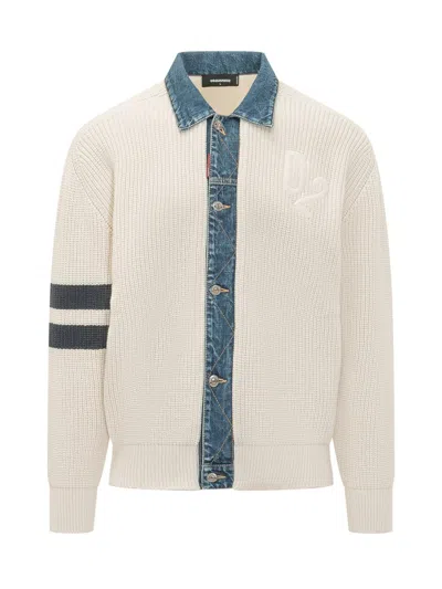 Dsquared2 Long-sleeved Knitted Cardigan In White