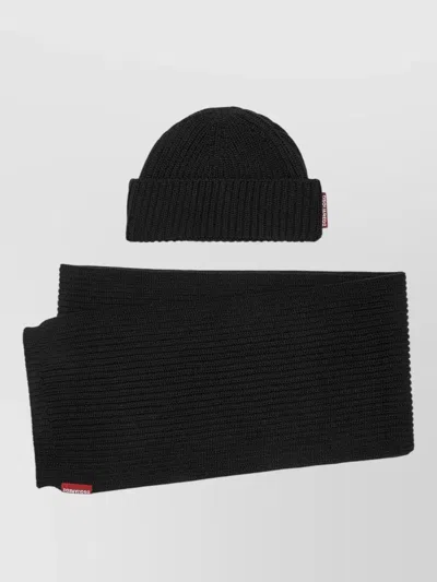 Dsquared2 Knit Hat And Scarf Set Folded Cuff