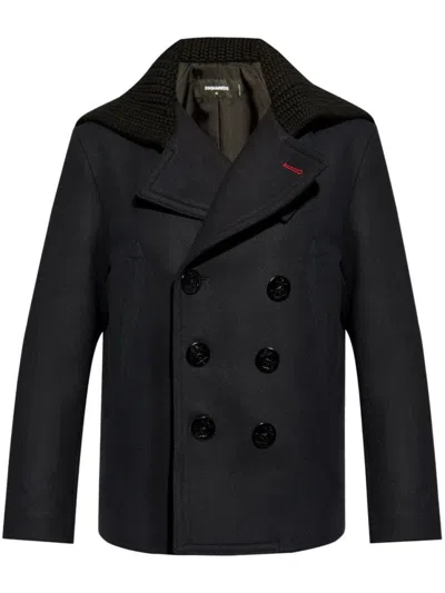 DSQUARED2 KNIT-PANEL DOUBLE-BREASTED JACKET