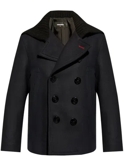 Dsquared2 Felted Wool Blend Sailor Peacoat In Blau
