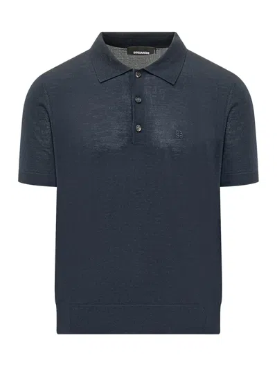 Dsquared2 Knit Polo In Navy Blue