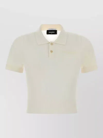 Dsquared2 Knit Polo Shirt Short Sleeves Ribbed Hem In White