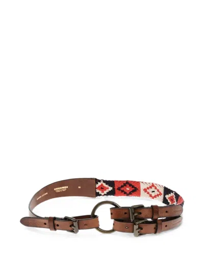 Dsquared2 Knit-detail Double-strap Belt In Brown