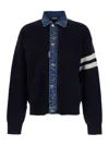 Dsquared2 Blue Cardigan With Denim Panels And Striped Details On The Sleeve In Wool And Cashmere Man In Blue