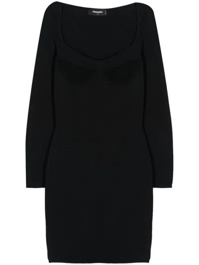 Dsquared2 Knitted Crepe Mini Dress In 黑色