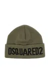 Dsquared2 Knitted Green Hat With Bold Black Lettering In Green