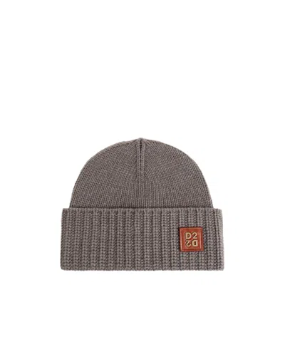 Dsquared2 Logo-patch Ribbed-knit Beanie Hat In Gray