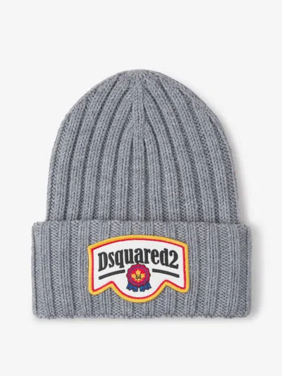 Dsquared2 Knitted Logo Hat In Gray