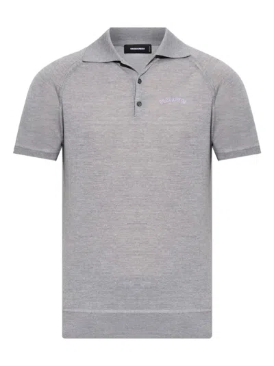 Dsquared2 Extra-fine Virgin Wool Polo With Printed Logo In Gray