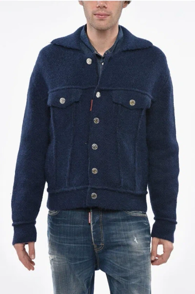 Dsquared2 Knittet Jacket With Logoed Buttons In Blue