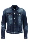 Dsquared2 Dan Blue Jacket With Classic Collar And All-over Painted Details In Denim Man In Blue