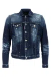 Dsquared2 Dan Blue Jacket With Classic Collar And All-over Painted Details In Denim Man In Blue