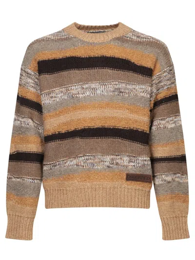 Dsquared2 Striped Wool Jumper In Beige