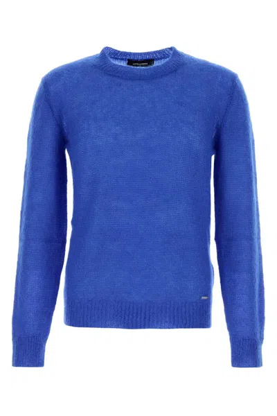 Dsquared2 Mohair Blend Crew Neck Long Sleeve Sweater In Blue
