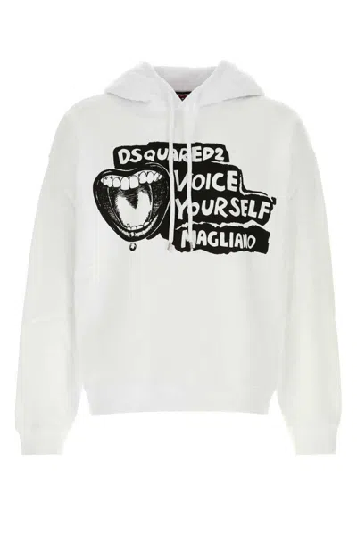Dsquared2 Cotton Sweatshirt With Hood And Graphic Print In White