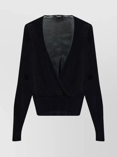 Dsquared2 Knitwear Wrap V Neck Sheer Sweaters In Black