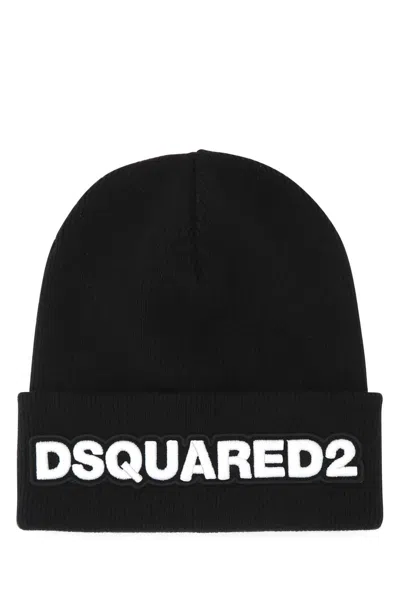 Dsquared2 Knm000115040001 Logo-embroidered Wool Beanie In Black