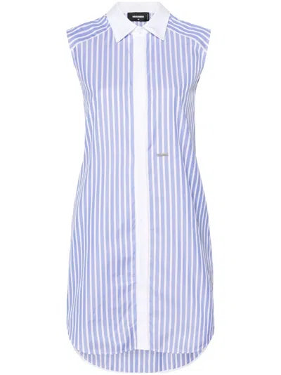 Dsquared2 Knotted-sleeves Striped Shirtdress In Blue
