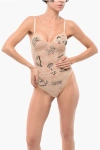 Dsquared2 Lace Bodysuit With All-over Embroideries In Neutral