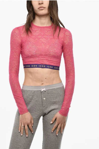 Dsquared2 Lace Cropped Top With Logoed Band