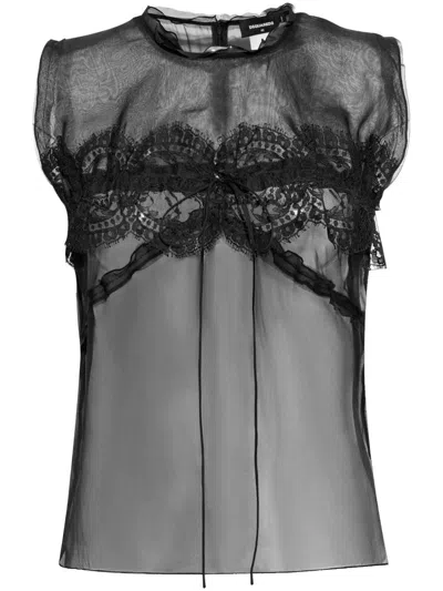 Dsquared2 Lace-detail Blouse In Black