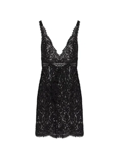 Dsquared2 Lace-detail Fringed Mini Dress In Black
