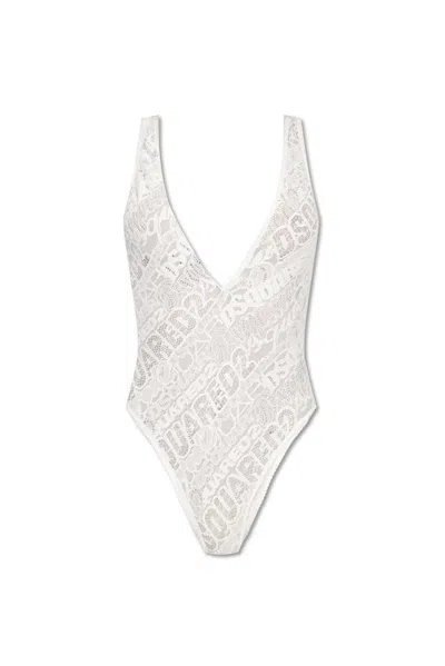 Dsquared2 Lace Detailed Stretched Bodysuit In Black