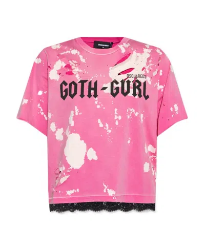 DSQUARED2 DSQUARED2 LACE HEM DISTRESSED T-SHIRT