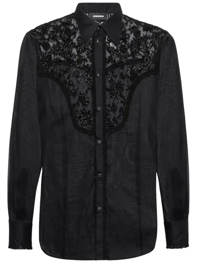 Dsquared2 Lace-panelled Shirt In Black