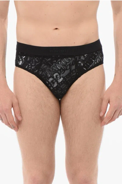 Dsquared2 Lace Slip With Logoed Band In Black