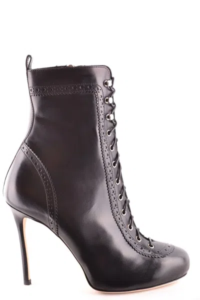 Dsquared2 Lace-up Black Leather Ankle Boots In Purple