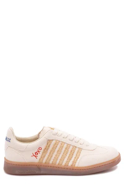 Dsquared2 Summer Lovers Canvas And Rafia Sneakers In Neutral