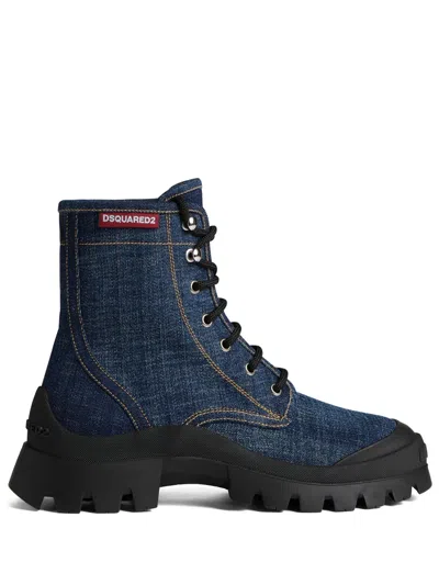 Dsquared2 Lace-up Denim Boots In Blue