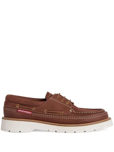 Dsquared2 Lace-up Leather Boat Shoes In Braun