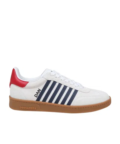 Dsquared2 Iconic White Calf Leather Boxer Sneakers In Multi