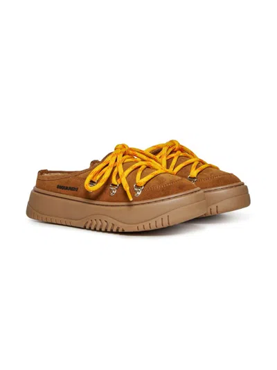 Dsquared2 Kids' Lace-up Slippers In Beige