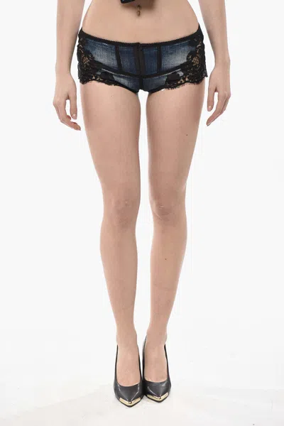 Dsquared2 Lace-insert Denim Shorts In Blue / Black
