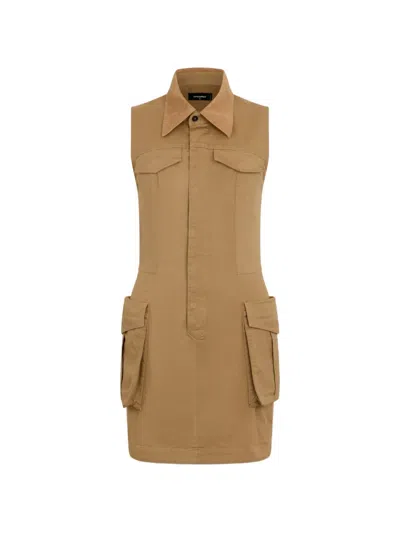 Dsquared2 Lace-up Cargo Dress In Brown
