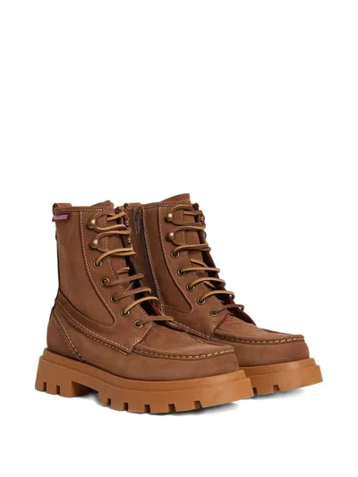 Dsquared2 Kids' Lace-up Contrast-stitch Combat Boot In Brown
