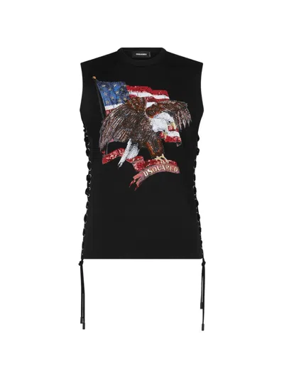 Dsquared2 Lace-up Embellished Tank Top In Black