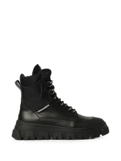 Dsquared2 Kids' Lace-up Leather Boots In Black