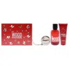 Dsquared2 Red Wood By  For Women - 3 Pc Gift Set 3.4oz Edt Spray, 3.4oz Perfumed Bath And Shower Gel, In Red   / Pink / Silver