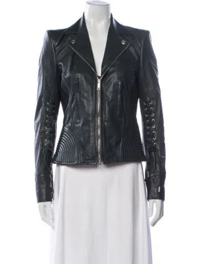 Pre-owned Dsquared2 Lamb Leather Biker Jacket In Blue