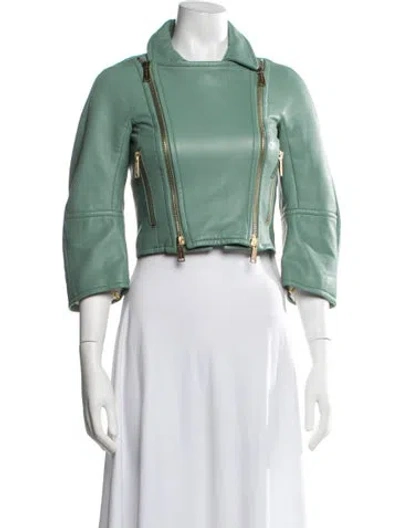 Pre-owned Dsquared2 Lamb Leather Biker Jacket In Green