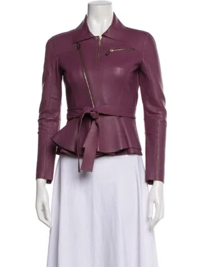 Pre-owned Dsquared2 Lamb Leather Biker Jacket In Purple