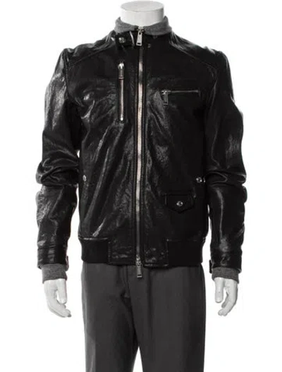 Pre-owned Dsquared2 Lamb Leather Bomber Jacket In Black